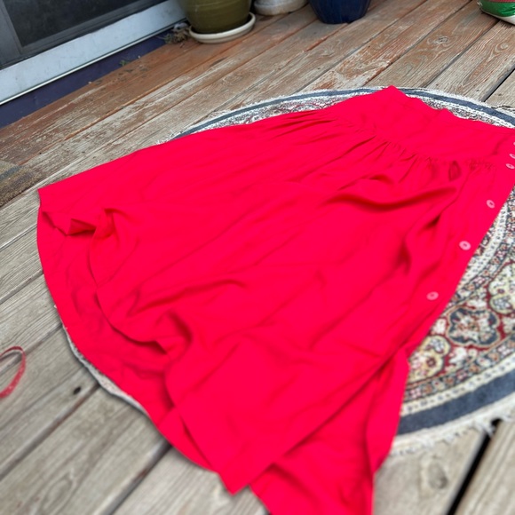 Vintage French Connection Hot Red Basque Waist Side Button down Midi Skirt - Picture 11 of 14